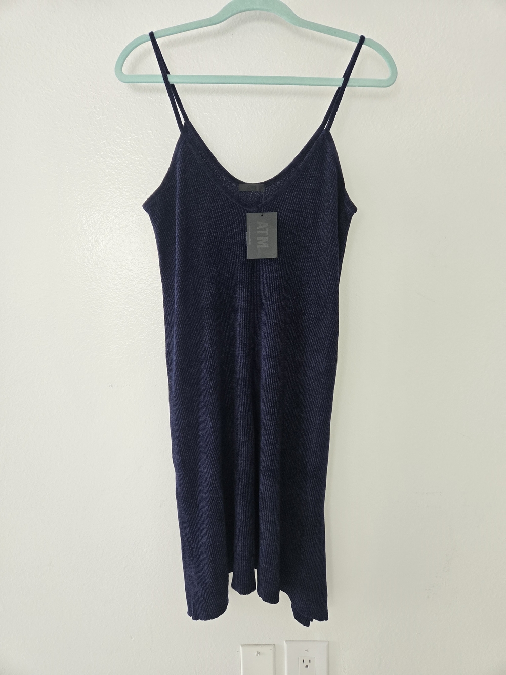 ATM Anthony Thomas Melillo Ribbed Slip Sleepwear Dress in Navy Small